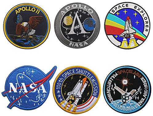 Haohai 6 st NASA-lappar, kombinationskrok och ögla fästelement NASA broderade lappar för ryggsäckar kepsar hattar väskor samling