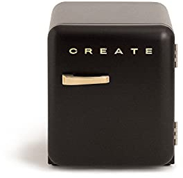 CREATE / RETRO FRIDGE 50 GOLD/Frigorífico negro maneta oro / 85W, minibar, un estante, diseño retro, 50 cm, dos repisas, capacidad de 48L, bajo consumo, 50x44x49,8 cm