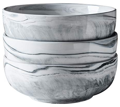 Yundu Graue Marmor-Porzellanschalen, Müslischalen, mikrowellengeeignet, für Suppenschalen, große Schüssel, 3 Stück