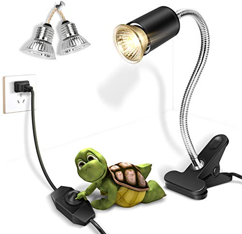 Fischuel Reptile Heat Lamp,Heating Lamp with Clamp, Adjustable Habitat Basking Heat Lamp,UVA/UVB Light Lamp 360° Rotatable Clip and Dimmable Switch for Aquarium(Bulb Included) (E27,110V)
