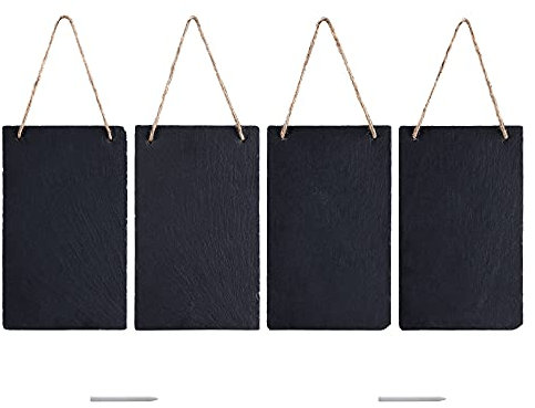 Navaris 4X Schiefer Kreidetafel zum Aufhängen - mit 2X Kreide - 25 x 15cm Schiefertafel Set - Schieferplatte Tafel - Notiztafel vertikal Aufhängung