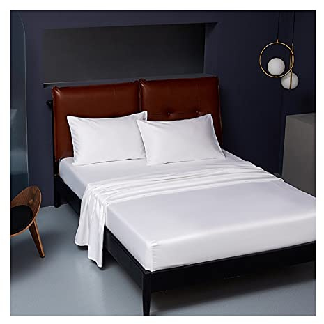 Satin Spannbettlaken 500TC Satin Baumwolle Spannbetttuch 100S Leichter Luxus-Seidensatin Satinbindung Seidig Bettlaken 100% Lyocellfaser Einfarbig Laken (Color : White, Size : 200x220+32cm)