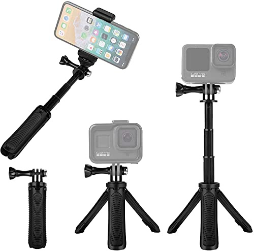 Taisioner Mini Selfie Stick Tripod Kit Two in One Compatible with GoPro AKASO Insta360 DJI Osmo Action Camera and Smart Phone Accessories Kid Adult Available