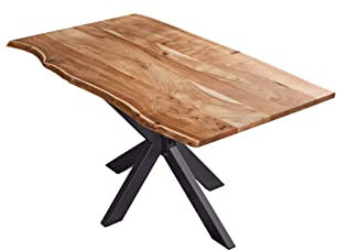 SAM Esstisch 200x100cm Benni, Akazienholz massiv + naturfarben, echte Baumkante, Baumkantentisch mit Spider-Metallgestell Schwarz, Esszimmertisch mit Tischplatte 26mm