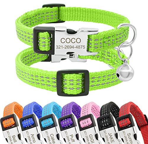 Senristar Personalisiertes Reflektierendes Nylon Katzenhalsband mit Name & Telefon, Individuell Gravierte Schnellverschluss Schnalle Katzenhalsband mit Glocke