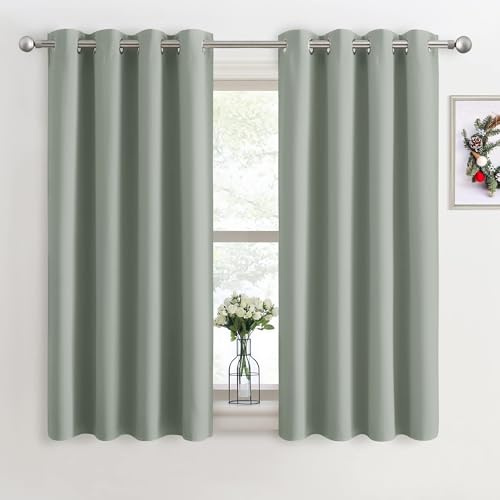 PONY DANCE Blackout Bedroom Curtains, Sage Green, 2 Panels, 46 x 54 Inch | Eyelet Thermal Insulated 54 Inch Drop Curtains for Living Room, Room Darkening, Energy Saving, Privacy, Super Soft Drapes