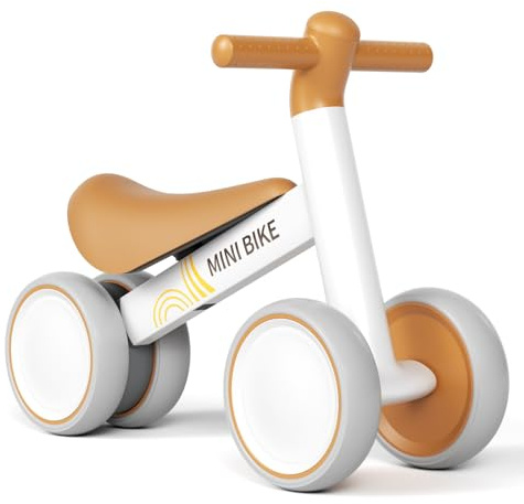 FAYDUDU Balance Bike for 1 Year Old Ride On Toy for 1 2 Years Old First Bike Birthday Toys for Girls Boys Baby Bike Walker No Pedals Toddler Trike for 10-24 Months (Brown)