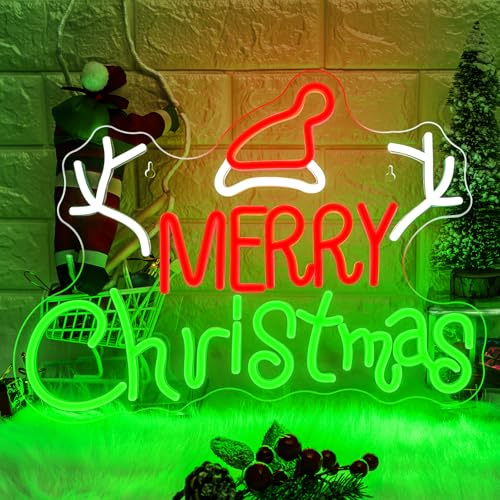 Frohe Weihnachten Neon Schild Merry Christmas Buchstaben Neon Sign für Wanddekoration LED Schild Leuchtreklame für Weihnachtsfeier, Neujahr, Feiertagsdekoration Geschenk für Familie