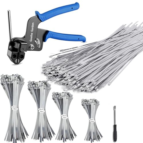 Goethe Garden WCT322 Edelstahl-Kabelbinderpistole zum Befestigen und Schneiden von Kabelbindern mit bis zu 12 mm Breite, 4 Größen für Mehrzweck-Kabelbinder, geeignet für die Befestigung von Zäunen