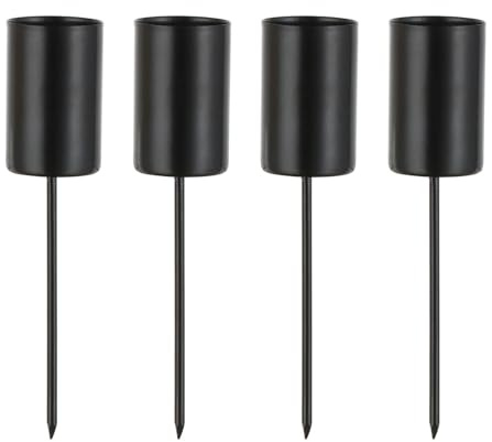 Sziqiqi Stabkerzenhalter Adventskranz zum Stecken Schwarz, 4er-Set | Metall-Kerzenständer für Stabkerzen, Kerzenteller mit Dorn, Kerzenstecker für DIY Adventsdeko, Tischdeko Weihnachten