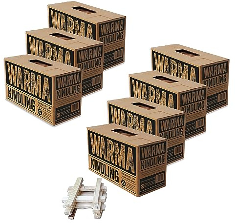 Warma Premium Kindling Sticks Kiln Dried Wood Box Recycled Packaging - Sustainably Sourced - For BBQs Barbeque Open Fire Pits Stove Pizza Ovens Wood Burners Fireplaces Chimeneas - 7 x Large Boxes