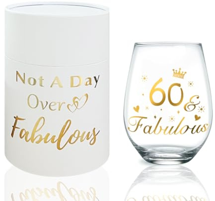 DEARLIVES 60th Birthday Wine Glasses, Gold 60th Anniversary Decorations, 17oz