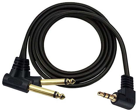 Haokiang Halokny 3.5mm to 6.35mm Splitter Audio Cable, 90 Degree 1/8 TRS Stereo Male to Dual 1/4 Mono TS Male Right Angle Y Audio Cable (1.8M/6Ft)