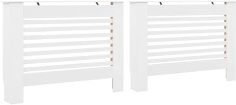 Coavain Heizkörperabdeckung 2 Stücke112x19x81,5 cm Stilvolle und Praktische Verkleidung Ihren Heizkörper Dekorativ zu Verkleiden und Zusätzlichen Platz für Fotorahmen, Bücher, Ornamente Weiß MDF