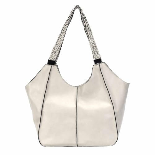 OBC Damen XXL Tasche Schultertasche Shopper Businesstasche Umhängetasche Workbag Henkeltasche Reisetasche FLECHTOPTIK Henkel Leder Optik Beige