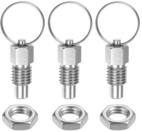 HARFINGTON 3Pcs Spring Plunger with Pull Ring M12x1.75 Thread Size 0.51 Thread Length Pin Dia.8mm Flat Head Stainless Steel Non-Locking Retractable Index Plunger for Industrial Equipment