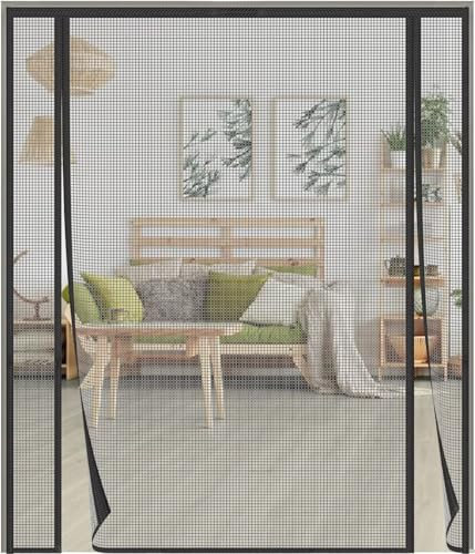 Fliegengitter Tür Magnet,200x200cm Fiberglas Fliegengittertür Balkontür ohne Bohren Insektenschutz Balkontür Doppeltür Fliegengitter Terrassentür Ideal für Schiebetür Balkontür，Schwarz