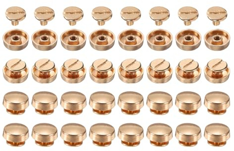 QUARKZMAN 32 Set Leder Nieten 10 x 3,5mm Doppelkappe Hohlnieten Hornschrauben Zubehör mit Metall Schraubnieten Rücknieten Punk für Gürtel Dekoration Kleidung Flachkopf-Nietenstifte (Gold)