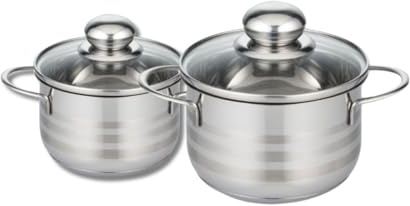 ELO 9802050 Kochtopf aus Edelstahl, Induktion, Kochtopf aus Edelstahl, 16 cm, Kochtopf aus Edelstahl, 16 und 20 cm | Familienkochen, zwei Formate 16 und 20 cm, Edelstahl und Glas, inklusive Deckel, für alle Herdarten und Backofen