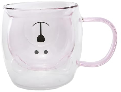 lachineuse - Tasse Ours Mignon Rose - Verre Double Paroi - Munie d'une Anse - Contenance 275 ml - Tasse Café, Thé, Chocolat Chaud, Cappuccino - Mug Déco Japonaise - Idée Cadeau Japon Asie