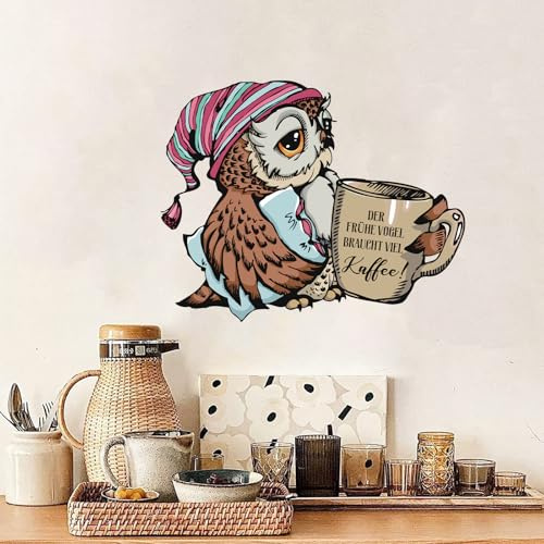 TOARTI Kaffee Wandtattoo,47x37cm,Kaffeebohnen Wandaufkleber,Sprüche und Zitate Küche Wandsticker Wohnzimmer Esszimmer Cafe Wanddeko,Wandaufkleber der frühe Vogel braucht viel Kaffee Küche Wanddeko