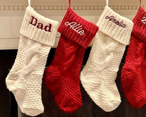 WEIYOUDP Personalisierte bestickte Weihnachtsstrümpfe mit Buchstaben und Namen, Weihnachtsstrümpfe, Weihnachtsstrümpfe, personalisierbar, cremefarben
