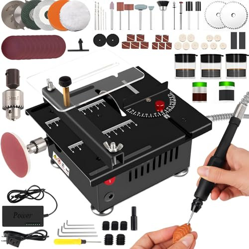 Generic Mini Sierra de Mesa Multi-Funcional 100W, Mini Sierra de Mesa para Manualidades, Sierra de Mesa Portátil para Cortar, Pulir, Grabar, Todo en Uno para Madera/PCB/Acrílico/Plástico,Regular