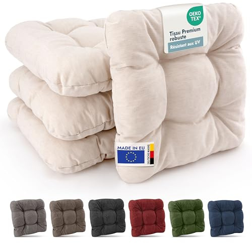 Beautissu 4er Set Premium Stuhlkissen UV-beständig robust für Balkonstühle | 40x40cm Natur 8cm dick Sitzkissen Outdoor Polster Gartenstuhl Sitzpolster Stuhl Kissen Indoor Sitzauflage HighLux SK