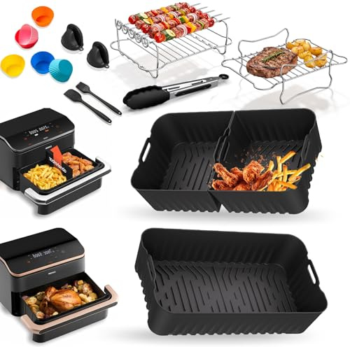 Accesorios Freidora Aire para Cosori 10L Dual Blaze Twinfry | 3-IN-1 Cesta Molde Silicona Reutilizable Sin BPA, Accesorio Cocina para Cosori Doble Freidoras de Aire