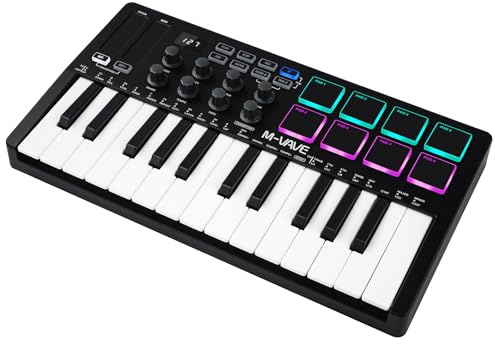 Joyance MIDI Keyboard Controller USB 25 Key Professional Dynamic Keybed with RGB Drum Pads Black