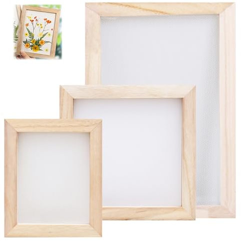 3 Pieza Pantalla de Fabricación de Papel de Madera, 3 Tamaños Marco para Fabricación de Papel Marco de Molde para Fabricación de Papel, Kit Reciclar Papel(15*18 cm+20*20 cm+20*30 cm)