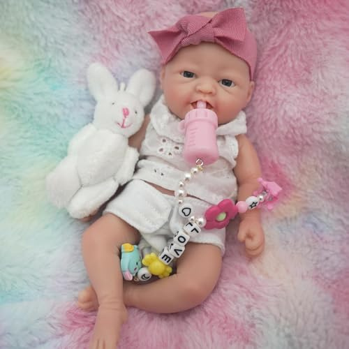 Mire & Mire Reborn Baby Dolls 7 Inch Girl Mini Silicone Full Body Baby Dolls -Pink