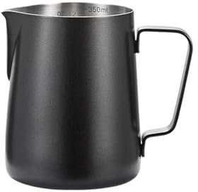Lot de 2 pichets à mousser de lait professionnels en acier inoxydable avec long bec verseur 600 ml pour mousseur à lait noir barista