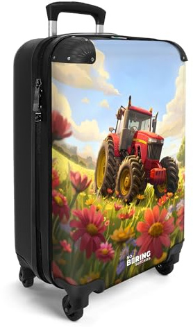 NoBoringSuitcases© Handgepäck Koffer Kinder Reisekoffer Kinderkoffer mit 4 | 55x35x20 cm - Rollen Leicht Cabin Trolley Hartschalenkoffer Flugzeug Traktor - Blumenfeld - Sonnenlicht
