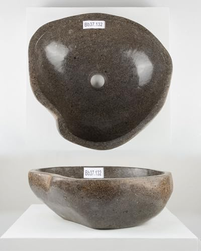 Flußstein-Waschbecken 40 cm oval Unikatauswahl nach dem Kauf rundum poliert Bad Gäste WC Naturstein Handwaschbecken von Wohnfreuden