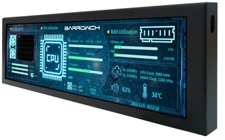 VSDISPLAY Monitor LCD IPS nero da 8,8 pollici, 1920 x 480, 500 nit | tema integrato, porta video USB a 9 pin USB, per display fai da te per PC case