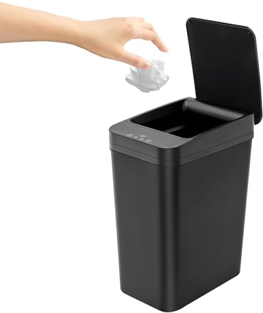 Bdneygtyr Cubo de basura con sensor automático, 9 L, con apertura sin contacto, a prueba de olores, con tapa, para cocina y baño, color negro