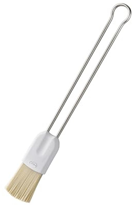 RÖSLE Backpinsel PRO 2,5 cm, Hochwertiger Pinsel mit PBT-Kunststoffborsten zum Einfetten und Glasieren, Drahtgriff, Edelstahl 18/10, silbern/weiß