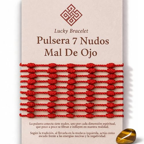 10 UDS Pulseras Rojas de 7 Nudos + Piedra Natural Sorpresa – Pulseras de la Suerte para el Mal de Ojo – Amuleto Turco Siete Nudos – Regalo Mujer Hombre Bebé – Pack 10 piezas Pulsera roja de Protección