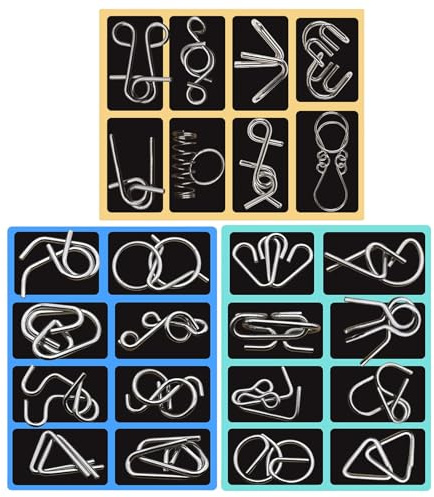 Knobelspiele Metall Puzzle, 24 Stück Metallknobellei Set Spiele, Metallpuzzle Mit Aufbewahrungstasche, Geduldspiel, Geschicklichkeitsspiel, Knobelspiele Für Erwachsene, Mind Sport Für Kinder