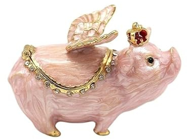 HUFFA Caja de baratijas de peltre esmaltado con forma de cerdo volador: un espacio decorativo único for guardar objetos de colección y recuerdos.