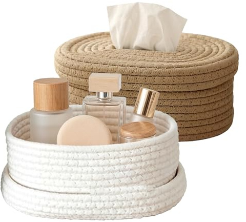 2 stycken näsdukslåddispenser av bomullsrep, näsdukslåda med avtagbart lock, 22 x 16 x 10 cm förvaringslåda för kosmetika, näsduksdispenser för badrum, sovrum, matsal och kontor (färgglad-1)