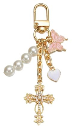 LuminaVerde Taschenanhänger, Bag Charm Taschenanhänger Herz Schmetterling Schlüsselanhänger Perlen Cute Y2k Bag Keychain Damen