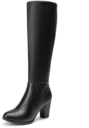 DREAM PAIRS Women's Chunky Heels Knee High Boots | Round Toe Side Zipper High Block Heels Comfort Long Tall Boots for Winter Fall