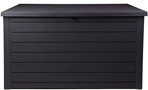 Keter Ontario XXL Cushion Box, Storage Box, Anthracite, 870 Litres, Wood Look with Gas Pressure Springs, Approx. 146 x 82 x 86 (H) cm