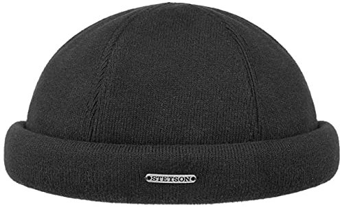 Stetson Docker Strickmütze Herren - Baumwollmütze atmungsaktiv - Dockermütze aus 100% Baumwolle - Dockercap größenverstellbar - Wintermütze mit Baumwoll-Innenfutter Herbst/Winter schwarz L (58-59 cm)
