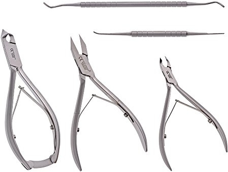 OTTO HERDER Maniküre Set mit Nagelzangen und Podologie Instrumente, rostfrei, 5-teiliges Set mit Kopfschneider, Eckenzange, Hautzange, Eckenheber und Eckenfeile