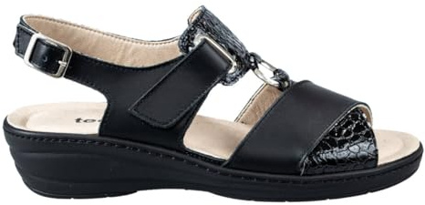 EXTRO STYLE - TECNICA NELLY; Sandalo Donna, Sandalo Ortopedico, Plantare Estraibile, Regolabile, Ampia e Comoda Calzata (Nero, Sistema Taglie Calzature EU, Adulto, Donna, Numero, Media, 35)