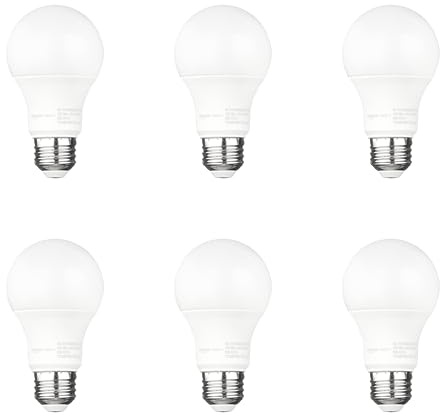 Amazon Basics A19 Dusk to Dawn Sensor LED Outdoor Light Bulb, 60W Equivalent, Energy-Efficient 9W, Daylight White, 5000K, E26 Base, 10,000 Hours, 6 Count (Pack of 1)