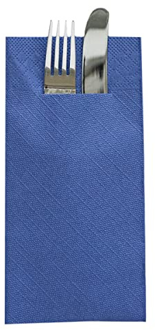 Sovie HORECA Besteckserviette in ROYALBLAU, Tissue Deluxe®, 4-lagig, 40 x 40 cm, 1/8 Falz, 75 Stück – Edle Einweg-Serviette mit Bestecktasche für Gastronomie, Events & Feiern